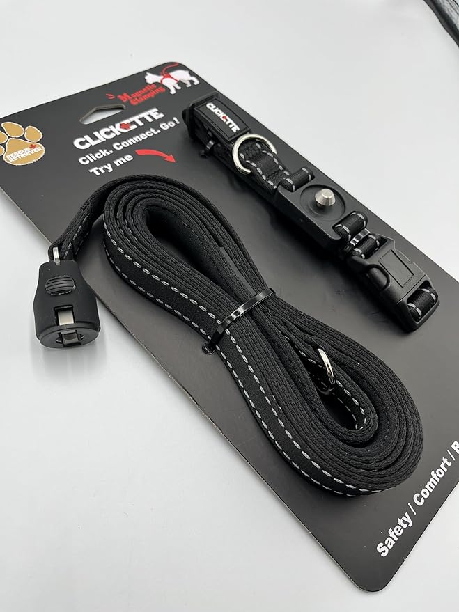 Clickette- Magnetic Quick-Lock Collar & Leash (Black, Small)
