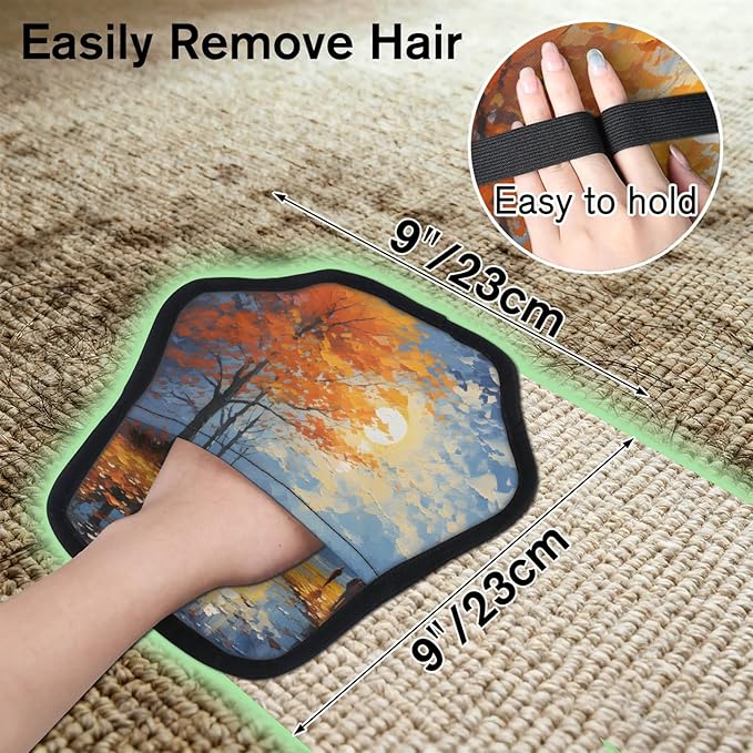 Reusable Pet Hair Removal Glove Oil Painting Trees Magic Brush for Cat & Dog Hair Remover for Car, Sofa, Bedding, Clothes - 9x9 Mitt Washable