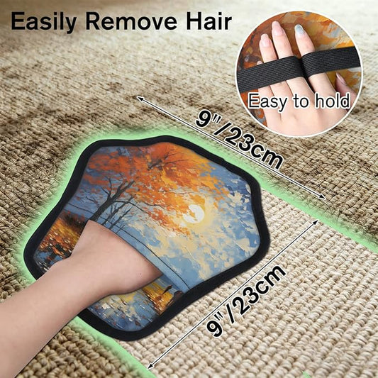 Reusable Pet Hair Removal Glove Oil Painting Trees Magic Brush for Cat & Dog Hair Remover for Car, Sofa, Bedding, Clothes - 9x9 Mitt Washable