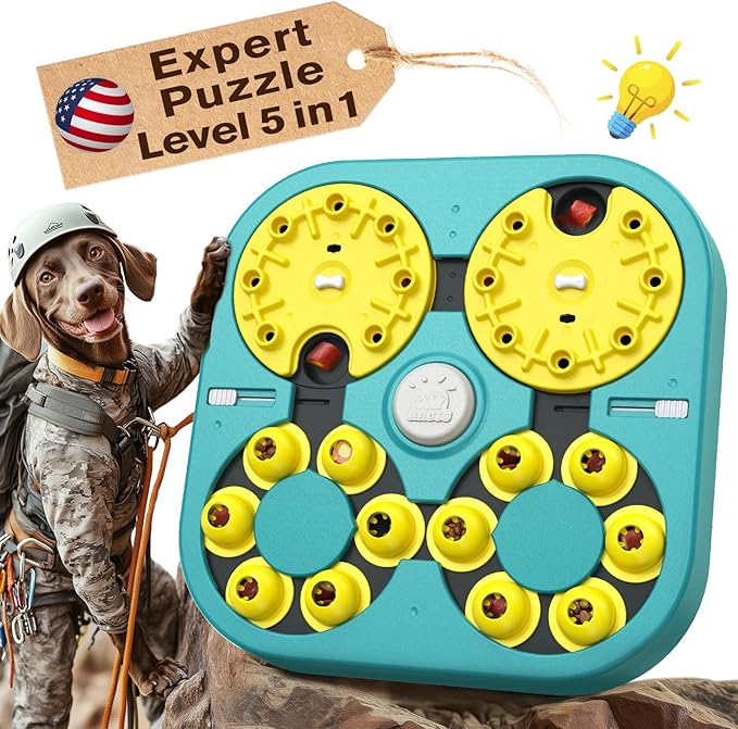 KADTC 5 Levels of Step-by-Step Challenge - 6 Ways to Play - U.S. Brand & Design - Extra-Large Size Beginner to Expert Dog Puzzle Toy for Smart Dogs Hard Puzzles Puppy Difficult Mental Stimulation Toys