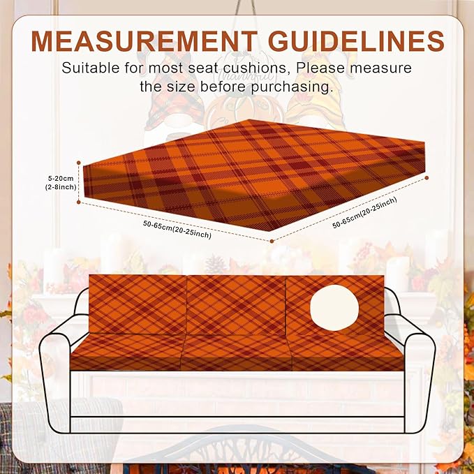 HANDONTIME 8Pcs Thanksgiving Patio Cushion Covers Stretch Couch Covers Plaid Replacement Cushions for Outdoor Buffalo Check Patio Furniture Covers for Pets Sofa Covers Washable (Autumn,Cover Only)
