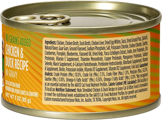 Nulo Chicken & Duck Grain-Free Shredded Wet Canned Cat Food,3 Ounce,(Pack of 48)