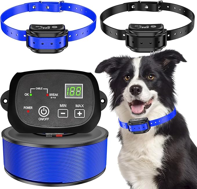 Electric Fence for Dogs, Rechargeable Underground Dog Fence System with 656Ft Boundary Wire, In Ground Dog Fence with 2 Waterproof Collar Receivers, Pet Containment for Outdoor Yard Training