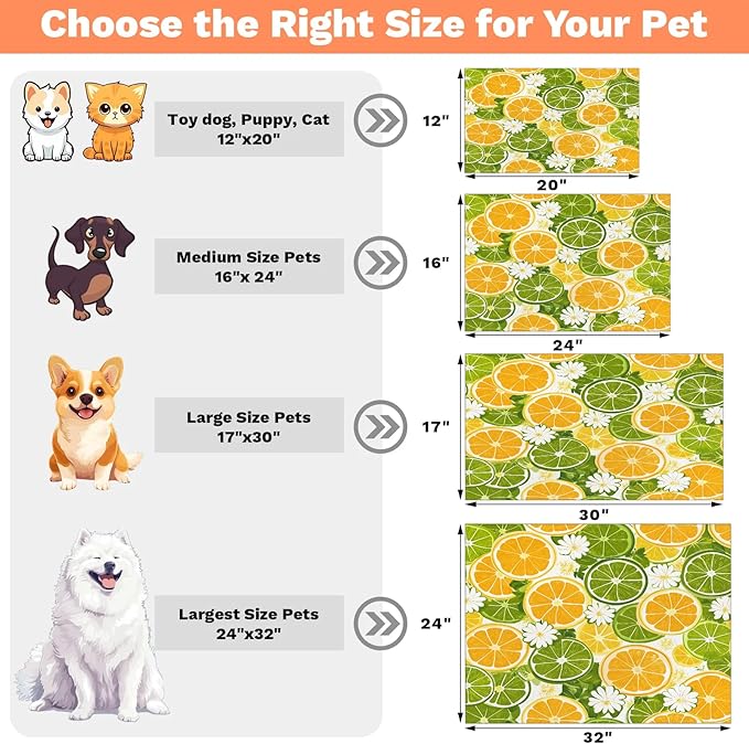 Lemon Dog Food Mat for Floors Absorbent Dog Bowl Mat for Food and Water Dispenser Quick Dry Cat Food Placemat Pet Supplies 24" x 32", Daisy Floral