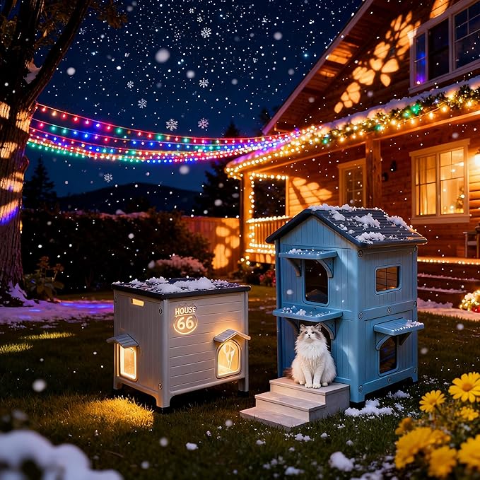 Weatherproof Insulated Outdoor Cat House with Mat for Feral Cat, Plastic Elevated Cat Shelter with Escape Door, Easy Assemble, Expansive Interior‌ Grey 22.0" L x 21.0" W x 16.0" H