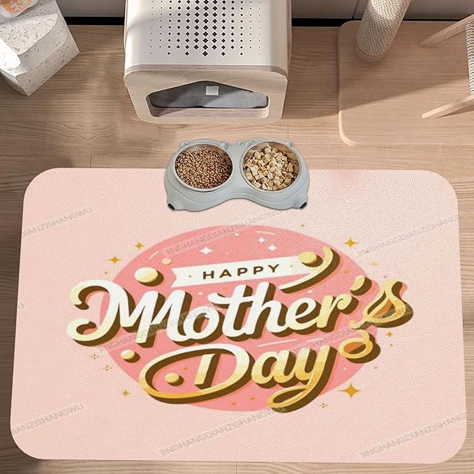 Pet Feeding Mat for Dogs Cats Happy Mother's Day Floral Gift for Mom Gn Absorbent Dog Food Mat Non-Slip Waterproof Placemat Quick Dry Pet Supplies Bowl Mats