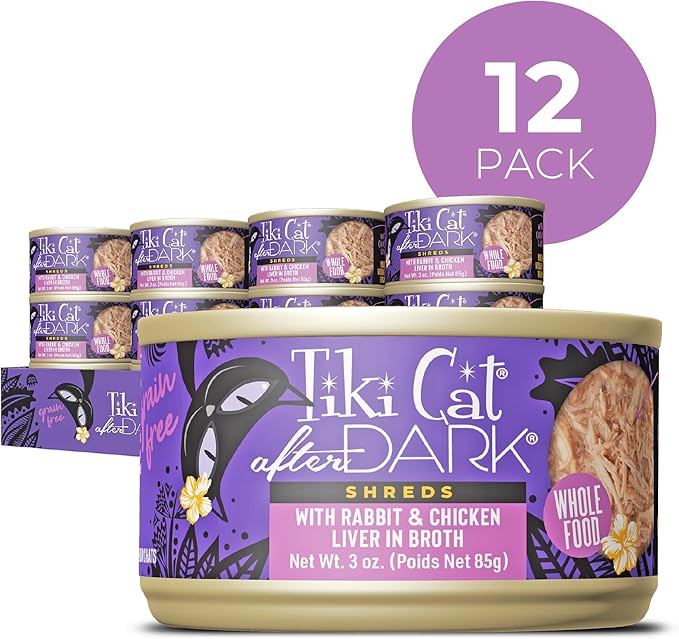 Tiki Cat After Dark Shreds Wet Cat Food, Rabbit & Chicken Liver, 3 oz. Can (12 Count)