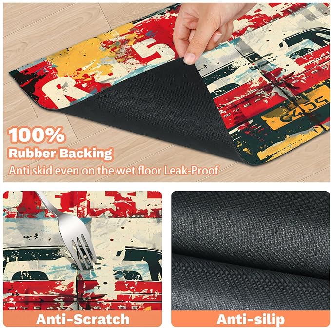 Vintage Car Dog Food Mat for Floors Absorbent, Quick Dry Water Dispenser Mat for Food, Water, Pet Supplies 24" x 32", Abstract Graffiti