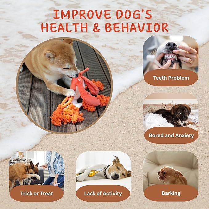 Large Squeaky Dog Toys, Rope Tug of War Dog Toys for Puppy, Small, Medium, Large Dogs, Interactive Stuffed Lobster Plush Toys
