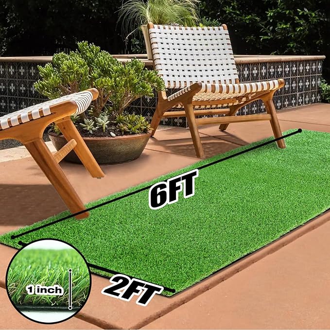 XLX TURF 2FTX6FT Artificial Grass Runner Rug - Thick Outdoor Realistic Pets Friendly Fake Grass Pads for Dogs Potty Patio Balcony, 1" Pile Height