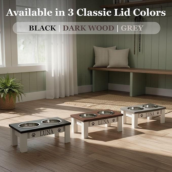 GTW Classic Elevated Dog Feeder – Wooden Elevated Stand with Stainless Steel Bowls, Anti-Slip Farmhouse Design (X-Small, Dark Walnut)