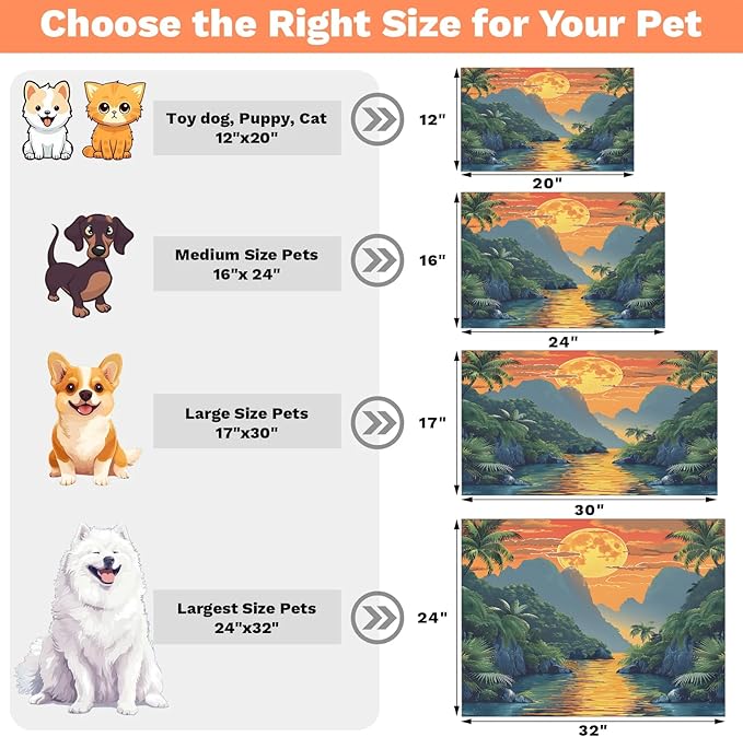 Sea Mountain Dog Food Mat for Floors Absorbent, Quick Dry Water Dispenser Mat for Food, Water, Pet Supplies 12" x 20", Palm Tree