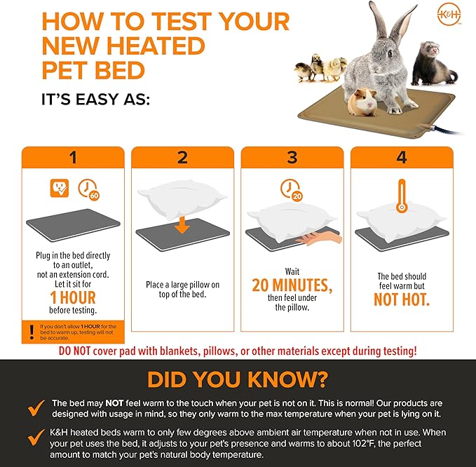 K&H Pet Products Small Animal Outdoor Heated Pad, Waterproof, Chew Resistant, Safety Listed, Indoor Outdoor Heater Warming Pad for Cat Houses, Rabbit Hutches, or Chick Brooders - 12 X 9in Tan 20W