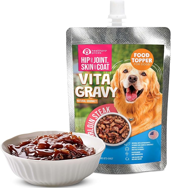 Healthpro VitaGravy® Dog Food Topper, Natural Dog Treat. Real, Sirloin Steak Purée Delicious and Delightful. Dogs Love its Irresistable Real Human, Food-Grade Ingredients! 3.5oz, 3 Pk