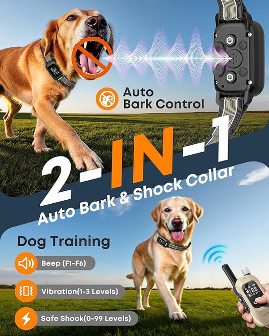 Delupet 2-in-1 Dog Bark & Shock Collar – 4500FT Dog Training Collar with Remote, 3 Training Modes & LED Light, IPX8 Waterproof E Collars with Anti-Barking for Small Medium Large Dog (Titanium)