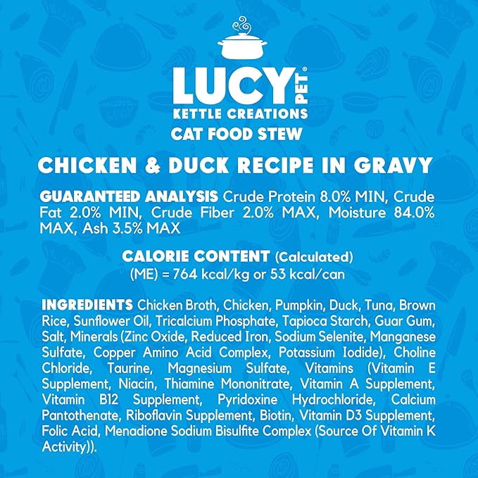 Lucy Pet Products Kettle Creations Chicken and Duck Cat Stew Recipe in Gravy 2.47oz, Blue (LPPFFLW400), Pack of 12
