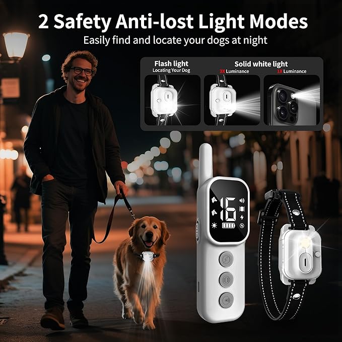 Dog Training Collar,Dog Shock Collar with Remote Control, 3300FT and 4 Training Modes Beep,Vibration,Safe Shock,LED Light,IPX7 Waterproof Rechargeable E-Collar for All Breeds (8-150lbs) - 2 Pack