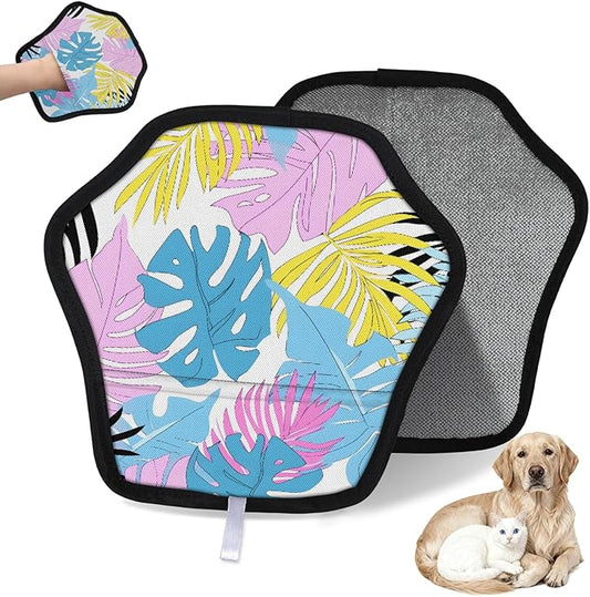 Colorful Palm Leaf Electrostatic Pet Hair Removal Glove for Cats & Dogs - Reusable Grooming Mitt for Couch, Carpet, Car Seat & Laundry - Large 9x9 Inch