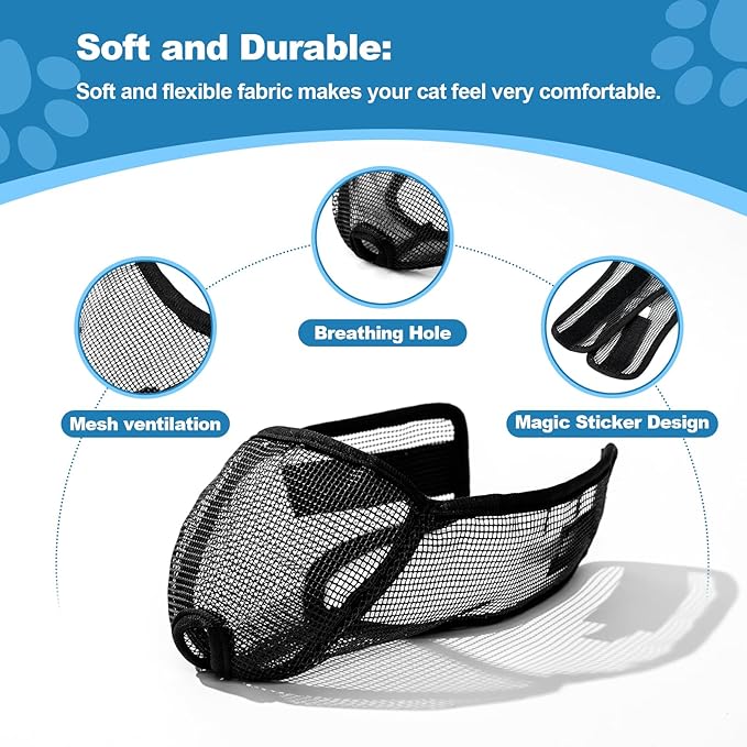 Cat Muzzle for Grooming Nail Trimming with Soft Mesh Covered, Prevent Biting Chewing(L,Black)