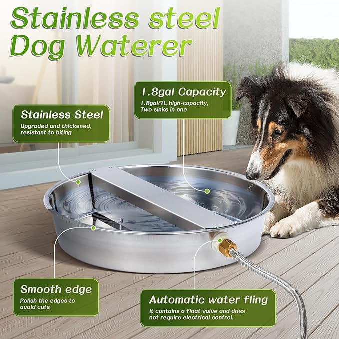 Automatic Water Dispenser for Dogs, Dog Water Bowl Dispenser Large Breed Auto Dog Waterer with Float Valve Outdoor Self Filling Pet Waterer for Pet Cats Dogs Chicken Poultry