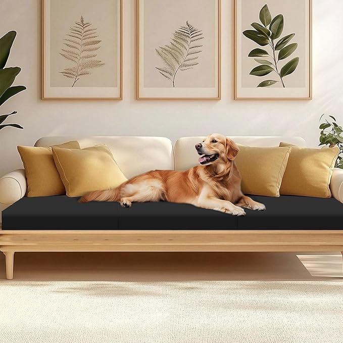 HANDONTIME 8Pcs Patio Cushion Covers Stretch Outdoor Couch Cover Replacement Cushions for Outdoor Furniture Waterproof Patio Furniture Cover for Pets Sofa Covers Washable (Black,Cover Only)