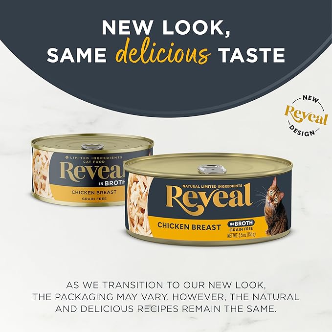Reveal Natural Wet Canned Cat Food, Limited and Natural Ingredients, Grain Free, High Protein with No Artificial Additives, Chicken Breast in Broth (12 x 5.5 oz Cans)