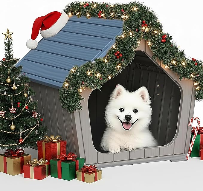 DRATO Dog House Indoor Outdoor Durable Resin Material Houses for Dogs Outside Weatherproof Cozy Small Dog Houses Pet Shelter for Patio, Porch, Living Room