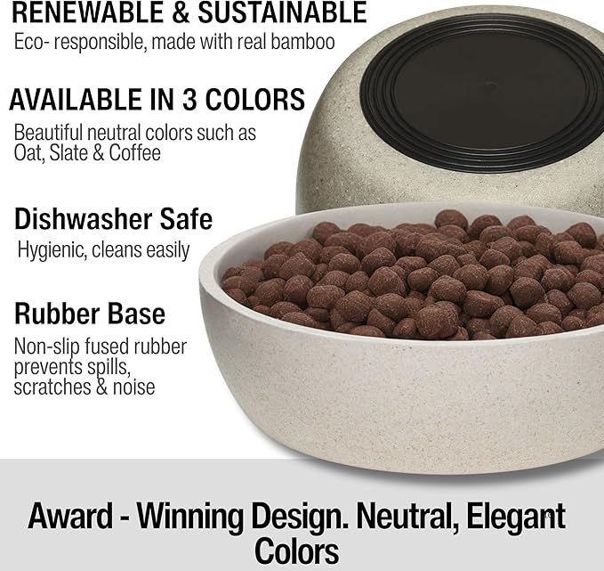 Loving Pets - Dolce Bamboo - Eco-Friendly Pet Bowls & Dishes for Dog, Cats, Puppy Food and Water Bowl -Sustainable and Dishwasher Safe, Made with Real Bamboo (Large, Oat-Beige)