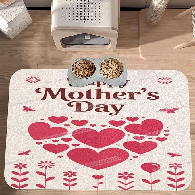 Absorbent Dog Water Cat Mat for Food Water Bowl Quick Dry Happy Mother's Day Floral Gift for Mom Fj Pet Feeding Mats No Stains Dog Food Mat Pet Accessories Supplies Cat Bowl Mats 18X12In