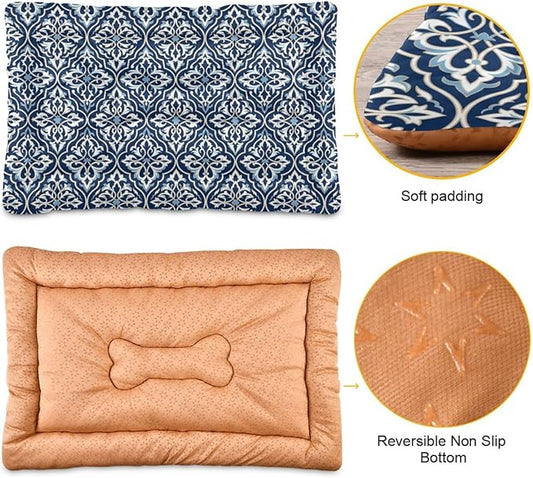 Dog Bed for Crate Washable Pet Sleep Pad, Floral Motif Kennel Mat with Non-Slip Bottom, Soft Fluffy Supplies Pet for Dogs and Cats (24x18 inch)