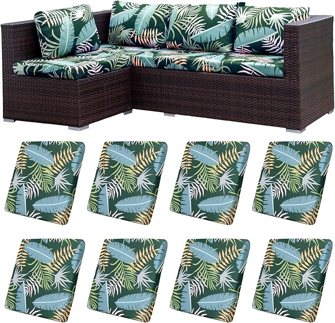 HANDONTIME Tropical Leaves Outdoor Cushion Covers 8pcs Olive Green Couch Cushion Covers Replacement Patio Couch Cover Sofa Cover Indoor Patio Cushion for Outdoor Furniture Washable, Cover Only