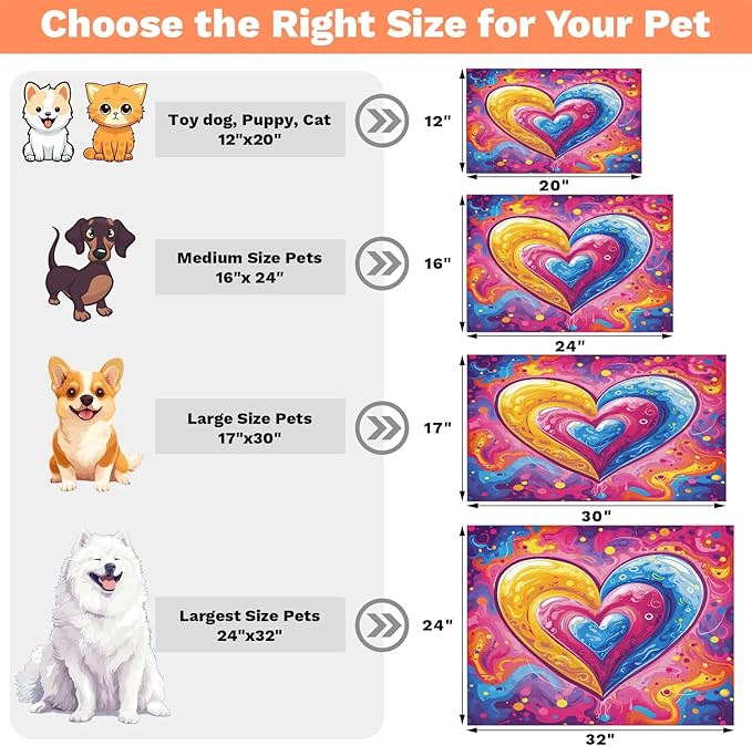 Love Dog Food Mat for Floors Absorbent, Quick Dry Water Dispenser Mat for Food, Water, Pet Supplies 24" x 32", Valentines