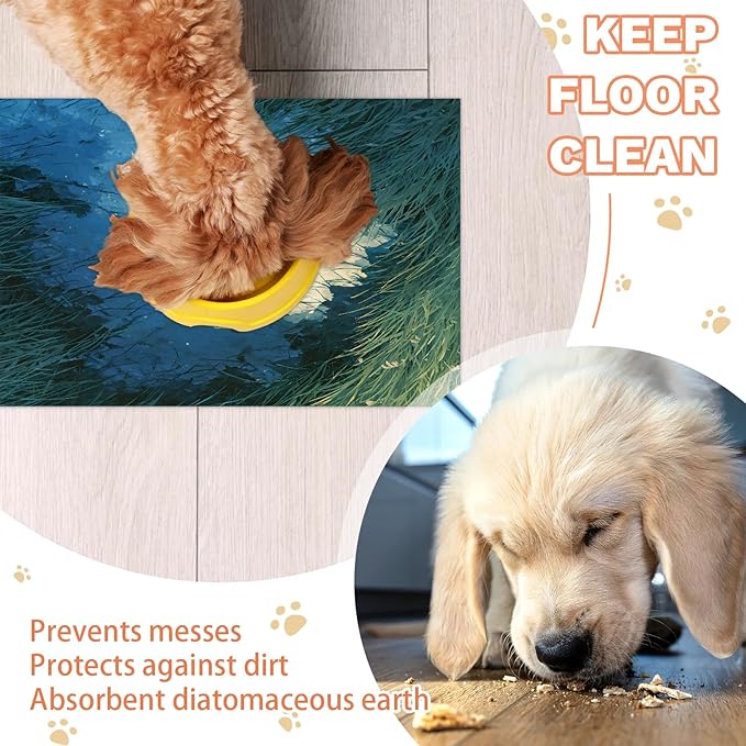 Sky Dog Food Mat for Floors Absorbent, Quick Dry Water Dispenser Mat for Food, Water, Pet Supplies 17" x 30", Grass