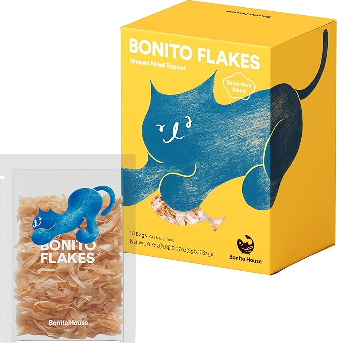 Meal Topper Bonito Flakes for Cats & Dogs – 100% Wild-Caught, High-Protein, All-Natural Topper – No Additive, Grain-Free – Extra Rich Blend – 10 Bags Total, 0.7oz