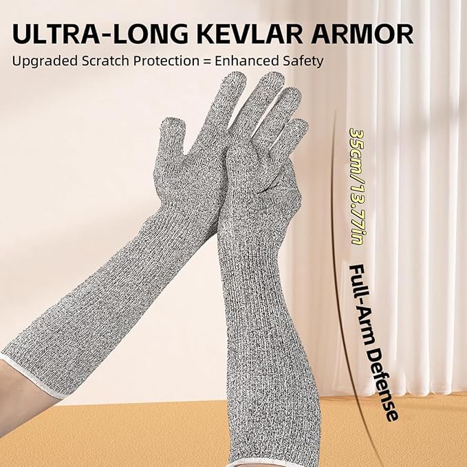 Cat Grooming Gloves & Arm Sleeves, Bite & Scratch Resistant, Pet Handling Sleeves for Cat Nail Trimming, Anti-Scratch Protection Ultra-Flexible Grooming Gloves
