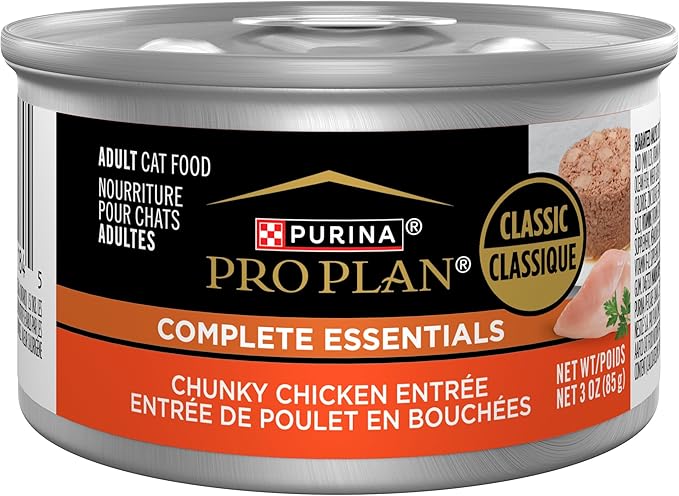 Purina Pro Plan Pate, High Protein Wet Cat Food, COMPLETE ESSENTIALS Classic Chunky Chicken Entree - (Pack of 24) 3 oz. Pull-Top Cans