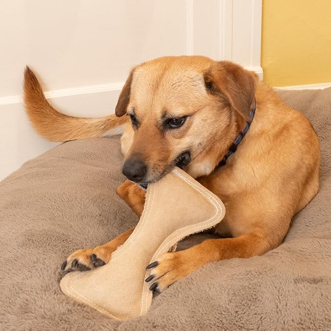 SPOT Dura-Fused Leather Bone- Durable Dog Toy with Squeaker, Real Leather & Jute Fabric, Interactive Toy for Moderate & Aggressive Chewers, Medium & Large Dogs and Puppies, 9 inch