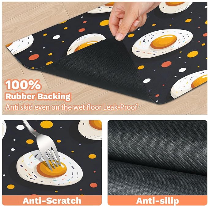 Egg Print Dog Food Mat for Floors Absorbent Dog Bowl Mat for Food and Water Dispenser Quick Dry Cat Food Placemat Pet Supplies 12" x 20", Cartoon Eggs