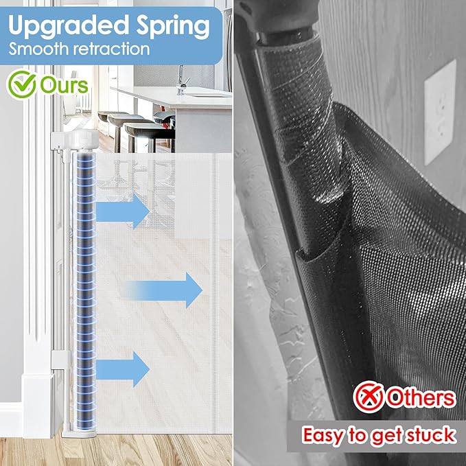 Reinforced 200 Inch Extra Wide Retractable Baby Gates with Reinforced Rods, Retractable Dog Gate Prevent Bottom Crawling Through, Mesh Pet Gate for Large Openings, White