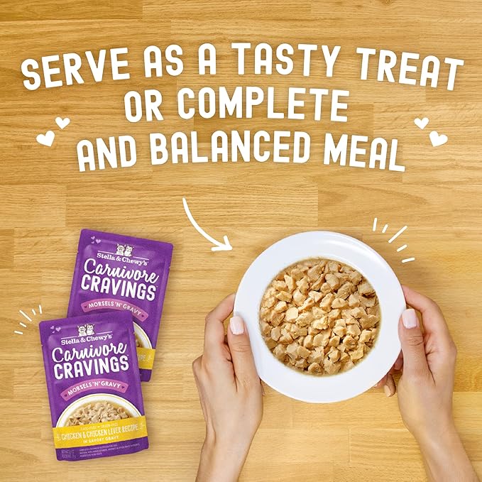 Stella & Chewy's Carnivore Cravings Wet Cat Food Pouches - Premium Chicken & Chicken Liver Recipe - Grain-Free Morsels & Gravy - Perfect for Picky Eaters - Complete Meal or Topper - 2.8oz, 12-Pack