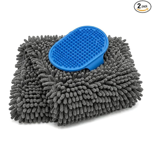 Dog Grooming Kit – Quick Drying Towel for Dogs + Silicone Massage Bath Brush | Super Absorbent Microfiber Dog Towel & Soft Rubber Pet Shampoo Brush | Complete Shower & Bath Supplies for Dogs & Cats