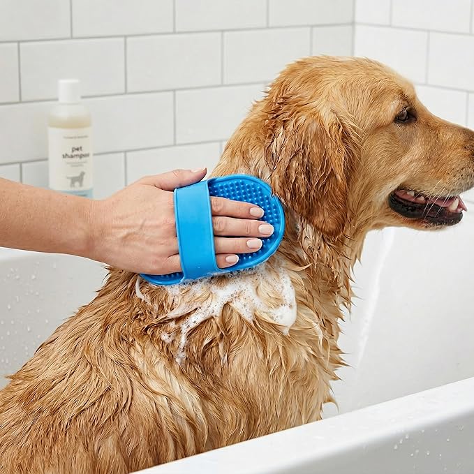 Dog Grooming Kit – Quick Drying Towel for Dogs + Silicone Massage Bath Brush | Super Absorbent Microfiber Dog Towel & Soft Rubber Pet Shampoo Brush | Complete Shower & Bath Supplies for Dogs & Cats