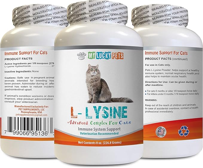 pet Immune Support Cats - CAT L-LYSINE Powder - Immune System Booster - Eye Health - Vet Recommended - Natural - cat lysine Powder - 1 Bottle (8 OZ)