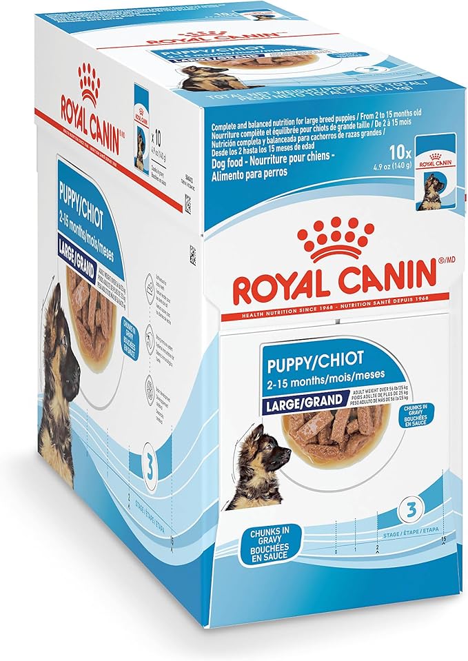 Royal Canin Size Health Nutrition Large Puppy Chunks in Gravy Wet Dog Food, 4.9 oz pouch (10-pack)