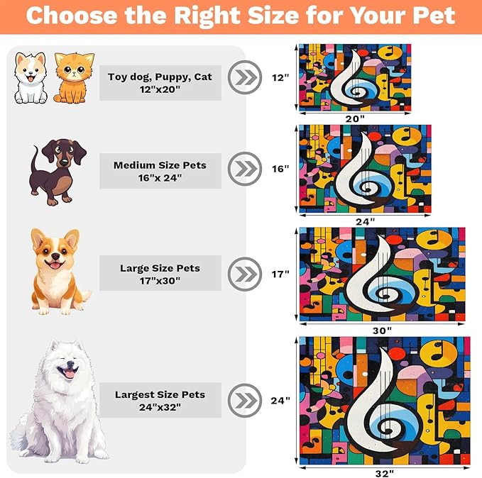 Music Dog Food Mat for Floors Absorbent Dog Bowl Mat for Food and Water Dispenser Quick Dry Cat Food Placemat Pet Supplies 24" x 32", Colorful Note
