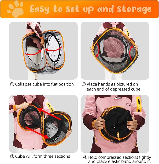 Collapsible Cat Play Tunnel & House for Indoor/Outdoor, Easy Connect with Cat Tent (2 Cubes + Run Tunnel)