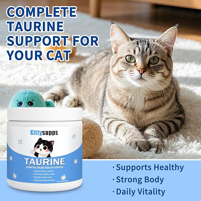 Kittysupps Taurine Powder for Cats, Immune Support, Boost Energy & Vitality,Improves Hair Health, Supports Heart Health, Easy to Mix in Food, with Dosing Spoon, 200g