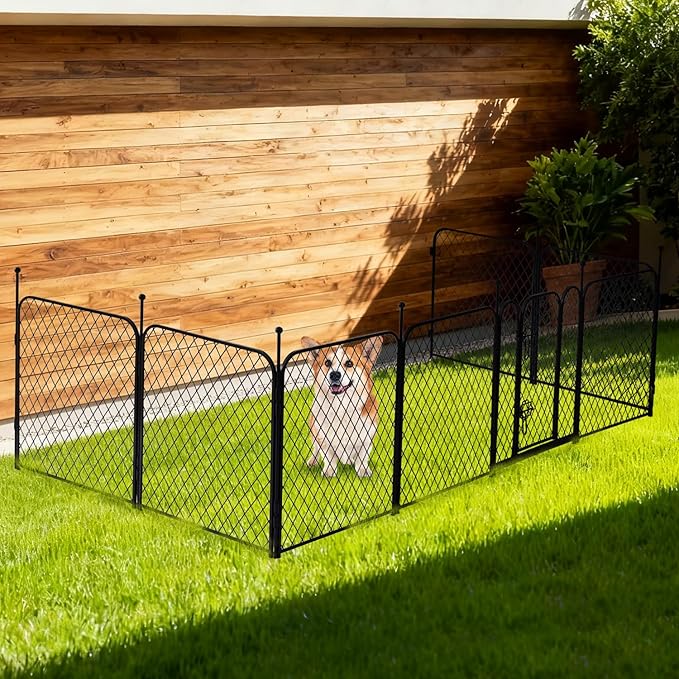 Paw Safe Playpen for Indoor Small Dogs, 24 Inch 8 Panels Anti-Pinch Diamond Mesh Dog Fence, Metal Stable Dog Play Pen with Door, Portable Pet Playpen for Outdoor RV Camping Yard Garden
