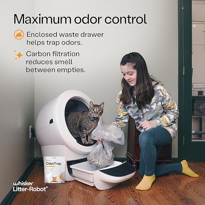 Litter-Robot 4 Supply & Accessory Bundle by Whisker, White- Automatic Self-Cleaning Cat Litter Box, Includes Litter-Robot 4, Ramp, Mat, 3 OdorTrap Packs, 10 Liners, 30 Wipes, & 2 Carbon Filters