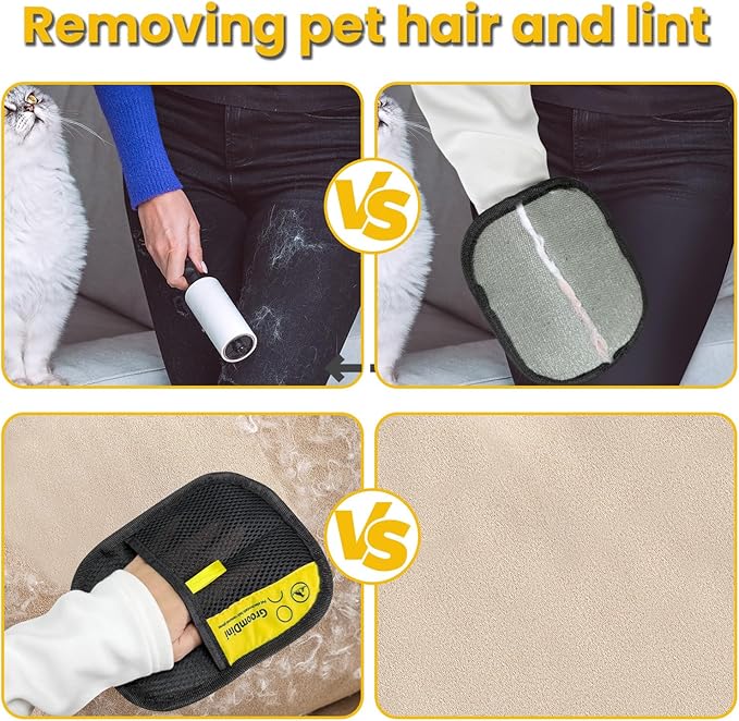 2 Pcs Pet Hair Removal Glove, Magic Brush Pet Hair Remover Electrostatic Pet Hair Remover Glove for Deshedding, Grooming, Cat Dog, Reusable & Washable (Black) degign for Sofa Car Seat Clothing